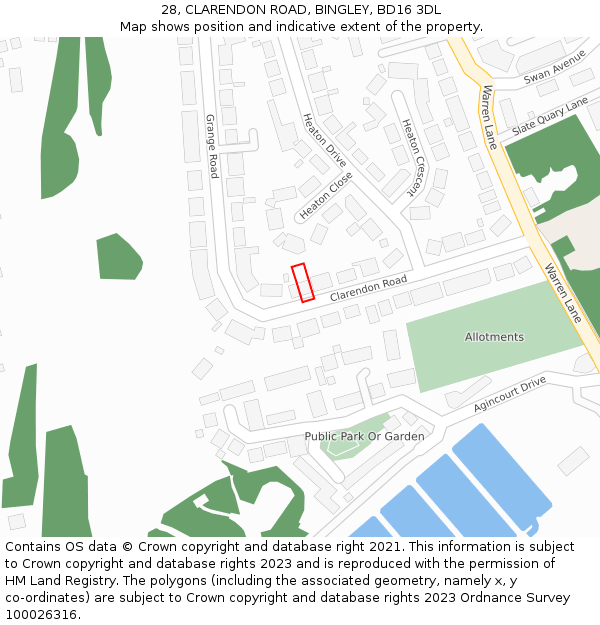 28, CLARENDON ROAD, BINGLEY, BD16 3DL: Location map and indicative extent of plot