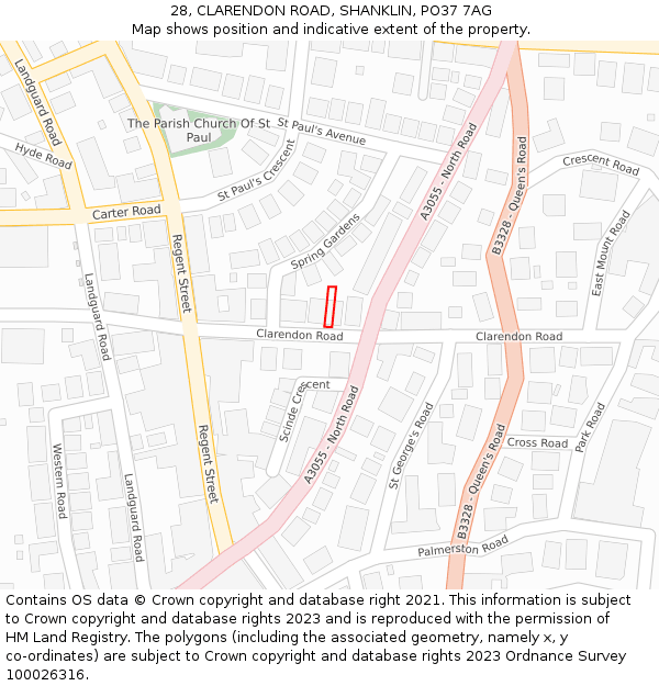 28, CLARENDON ROAD, SHANKLIN, PO37 7AG: Location map and indicative extent of plot