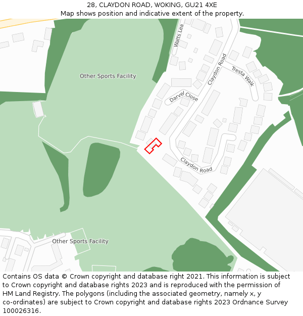 28, CLAYDON ROAD, WOKING, GU21 4XE: Location map and indicative extent of plot