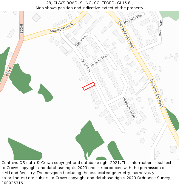 28, CLAYS ROAD, SLING, COLEFORD, GL16 8LJ: Location map and indicative extent of plot