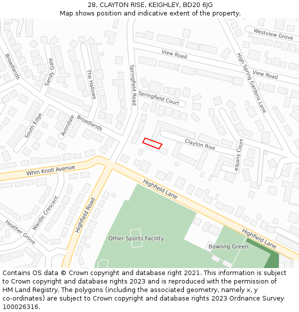 28, CLAYTON RISE, KEIGHLEY, BD20 6JG: Location map and indicative extent of plot