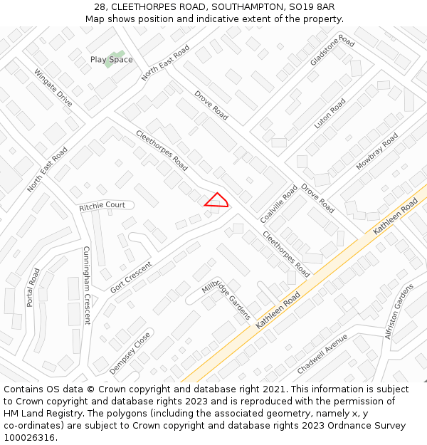 28, CLEETHORPES ROAD, SOUTHAMPTON, SO19 8AR: Location map and indicative extent of plot