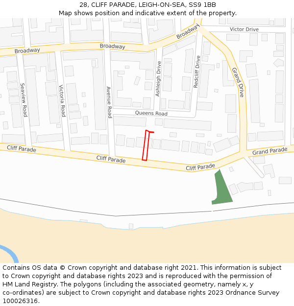28, CLIFF PARADE, LEIGH-ON-SEA, SS9 1BB: Location map and indicative extent of plot