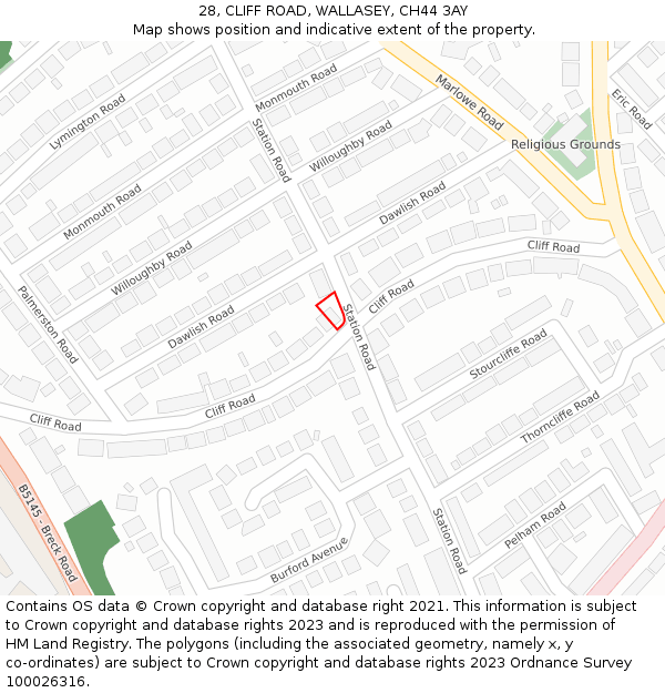 28, CLIFF ROAD, WALLASEY, CH44 3AY: Location map and indicative extent of plot