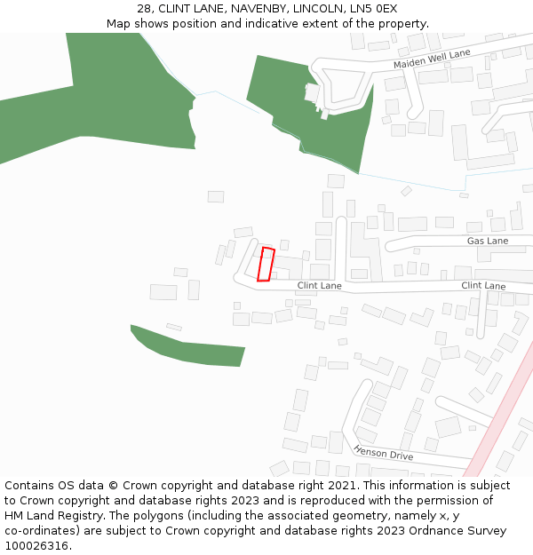 28, CLINT LANE, NAVENBY, LINCOLN, LN5 0EX: Location map and indicative extent of plot