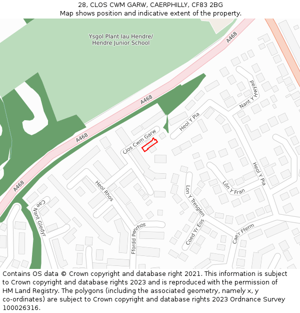 28, CLOS CWM GARW, CAERPHILLY, CF83 2BG: Location map and indicative extent of plot