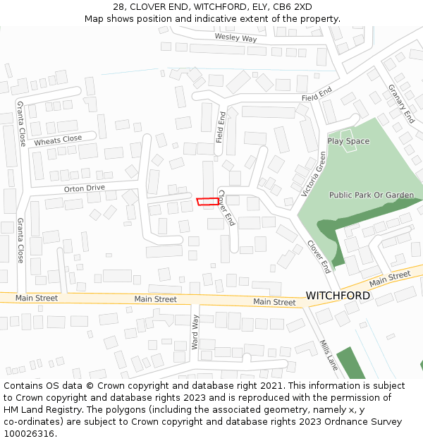 28, CLOVER END, WITCHFORD, ELY, CB6 2XD: Location map and indicative extent of plot