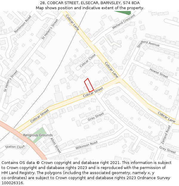 28, COBCAR STREET, ELSECAR, BARNSLEY, S74 8DA: Location map and indicative extent of plot