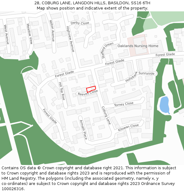 28, COBURG LANE, LANGDON HILLS, BASILDON, SS16 6TH: Location map and indicative extent of plot