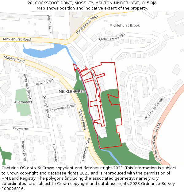 28, COCKSFOOT DRIVE, MOSSLEY, ASHTON-UNDER-LYNE, OL5 9JA: Location map and indicative extent of plot