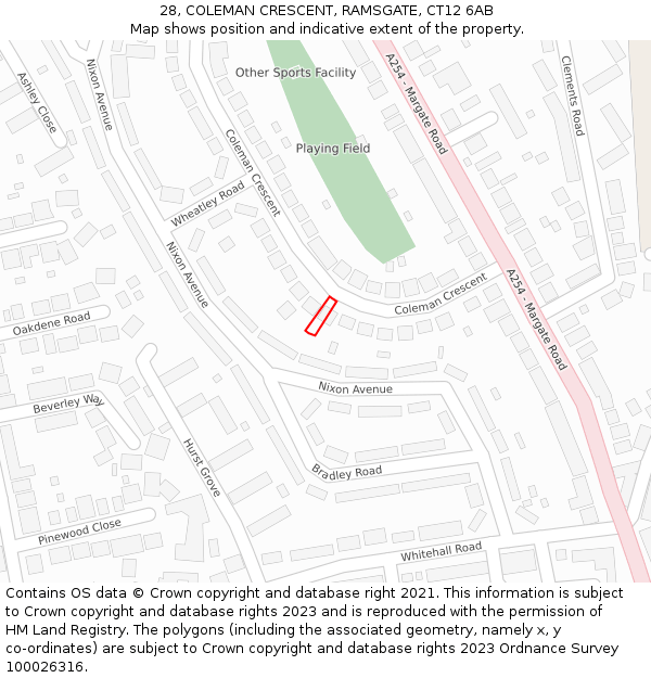 28, COLEMAN CRESCENT, RAMSGATE, CT12 6AB: Location map and indicative extent of plot