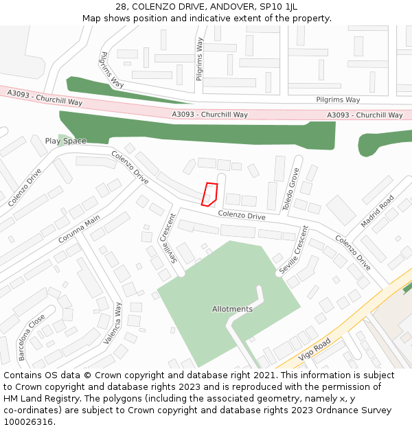 28, COLENZO DRIVE, ANDOVER, SP10 1JL: Location map and indicative extent of plot