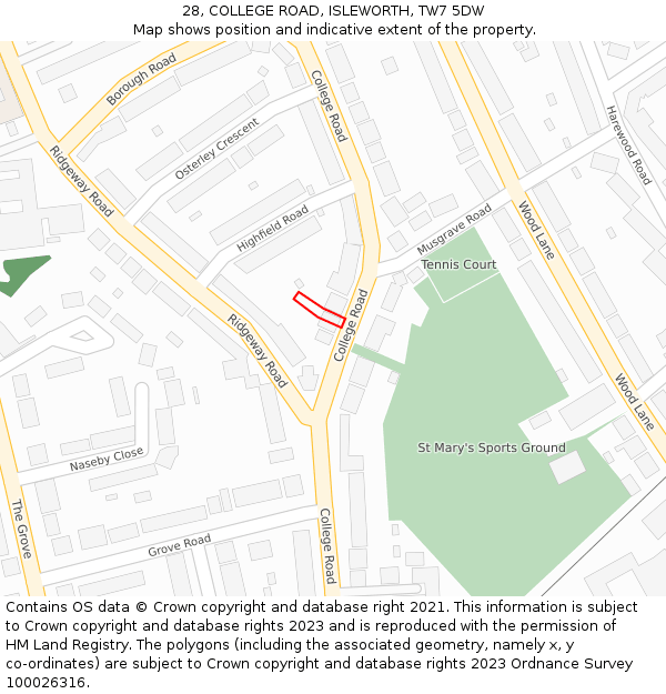 28, COLLEGE ROAD, ISLEWORTH, TW7 5DW: Location map and indicative extent of plot
