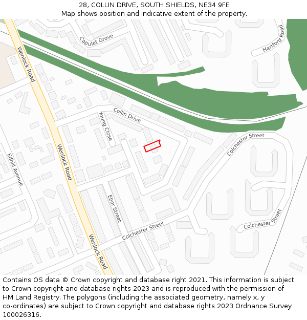 28, COLLIN DRIVE, SOUTH SHIELDS, NE34 9FE: Location map and indicative extent of plot