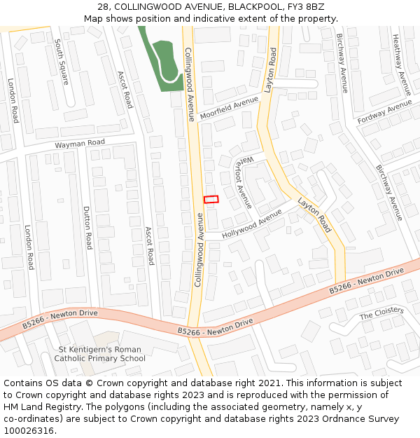 28, COLLINGWOOD AVENUE, BLACKPOOL, FY3 8BZ: Location map and indicative extent of plot