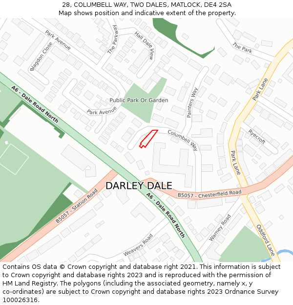 28, COLUMBELL WAY, TWO DALES, MATLOCK, DE4 2SA: Location map and indicative extent of plot