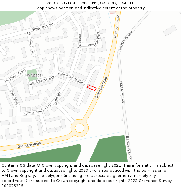 28, COLUMBINE GARDENS, OXFORD, OX4 7LH: Location map and indicative extent of plot