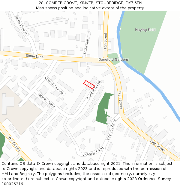 28, COMBER GROVE, KINVER, STOURBRIDGE, DY7 6EN: Location map and indicative extent of plot