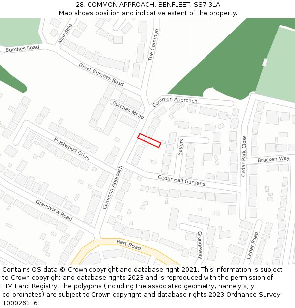 28, COMMON APPROACH, BENFLEET, SS7 3LA: Location map and indicative extent of plot