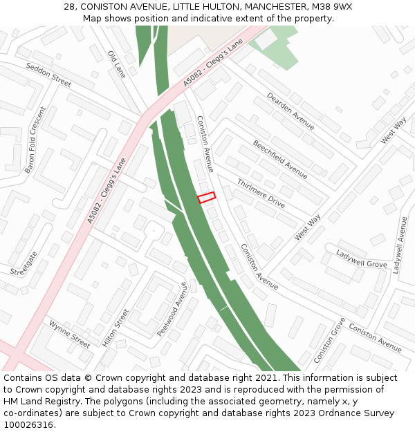 28, CONISTON AVENUE, LITTLE HULTON, MANCHESTER, M38 9WX: Location map and indicative extent of plot