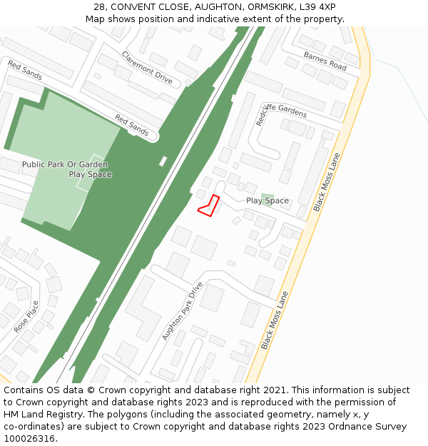 28, CONVENT CLOSE, AUGHTON, ORMSKIRK, L39 4XP: Location map and indicative extent of plot