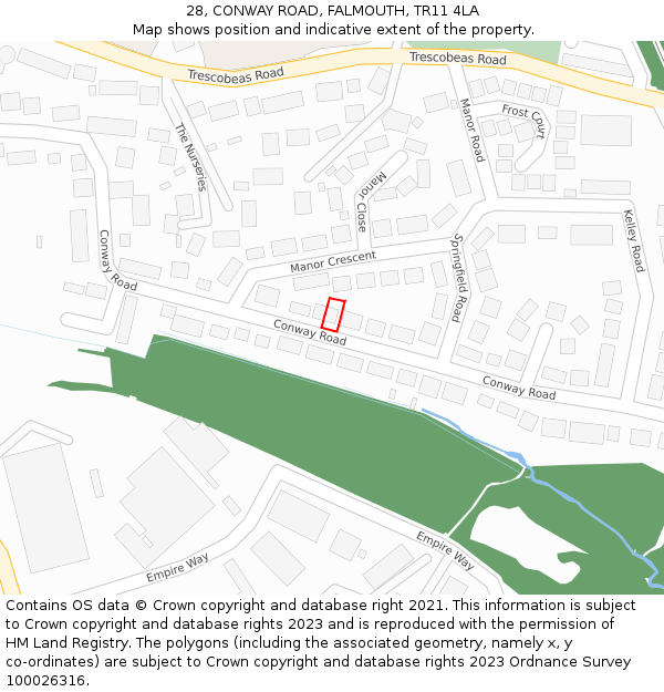 28, CONWAY ROAD, FALMOUTH, TR11 4LA: Location map and indicative extent of plot