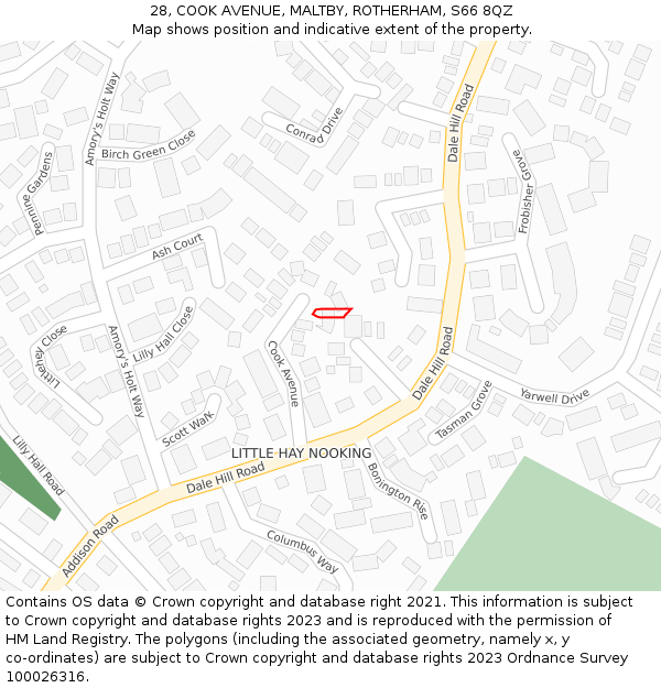 28, COOK AVENUE, MALTBY, ROTHERHAM, S66 8QZ: Location map and indicative extent of plot