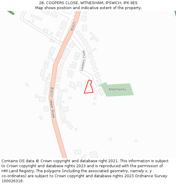 28, COOPERS CLOSE, WITNESHAM, IPSWICH, IP6 9ES: Location map and indicative extent of plot