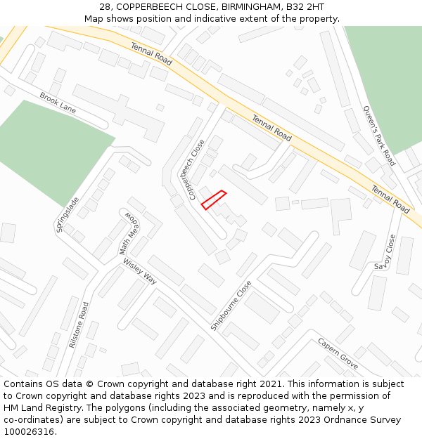 28, COPPERBEECH CLOSE, BIRMINGHAM, B32 2HT: Location map and indicative extent of plot