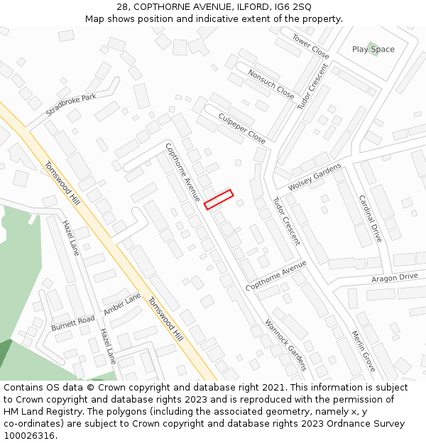 28, COPTHORNE AVENUE, ILFORD, IG6 2SQ: Location map and indicative extent of plot