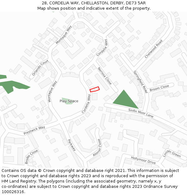 28, CORDELIA WAY, CHELLASTON, DERBY, DE73 5AR: Location map and indicative extent of plot