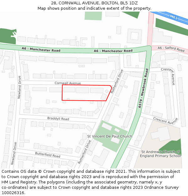 28, CORNWALL AVENUE, BOLTON, BL5 1DZ: Location map and indicative extent of plot