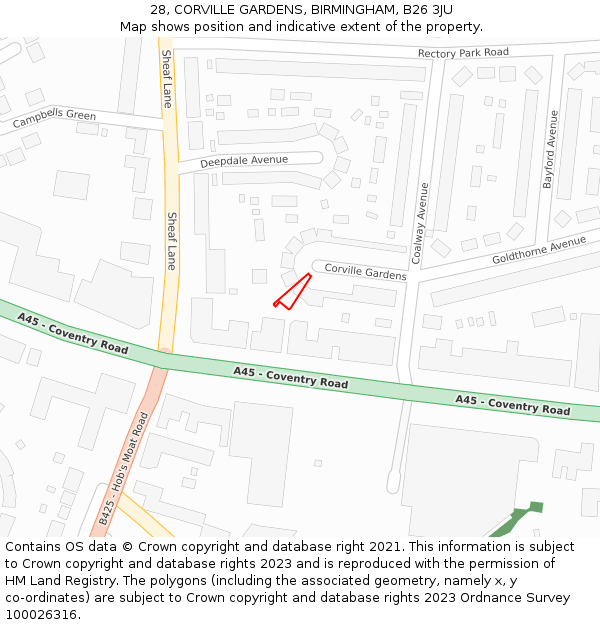 28, CORVILLE GARDENS, BIRMINGHAM, B26 3JU: Location map and indicative extent of plot