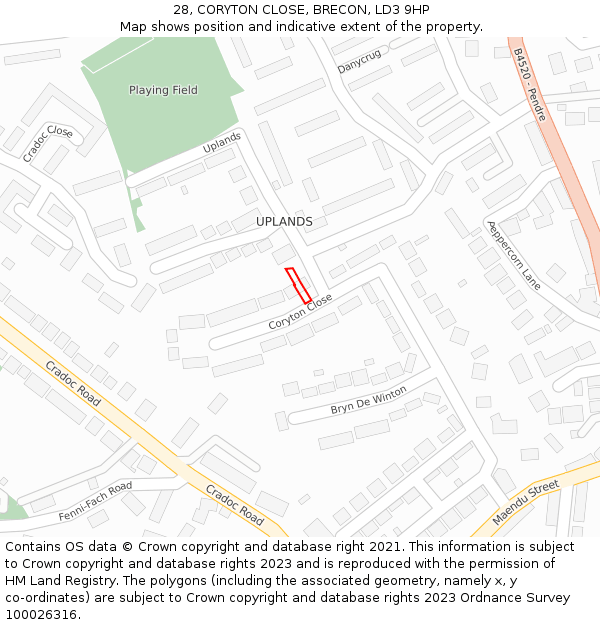 28, CORYTON CLOSE, BRECON, LD3 9HP: Location map and indicative extent of plot