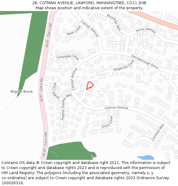 28, COTMAN AVENUE, LAWFORD, MANNINGTREE, CO11 2HB: Location map and indicative extent of plot