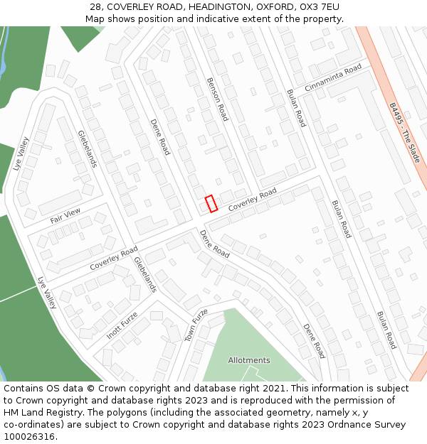 28, COVERLEY ROAD, HEADINGTON, OXFORD, OX3 7EU: Location map and indicative extent of plot