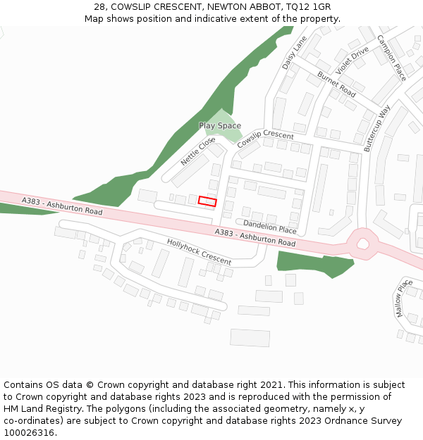 28, COWSLIP CRESCENT, NEWTON ABBOT, TQ12 1GR: Location map and indicative extent of plot