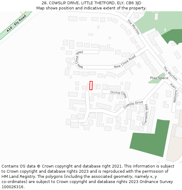 28, COWSLIP DRIVE, LITTLE THETFORD, ELY, CB6 3JD: Location map and indicative extent of plot