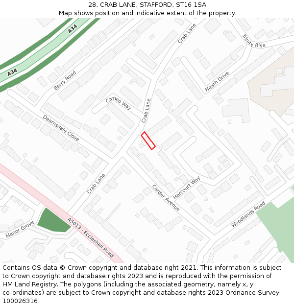 28, CRAB LANE, STAFFORD, ST16 1SA: Location map and indicative extent of plot