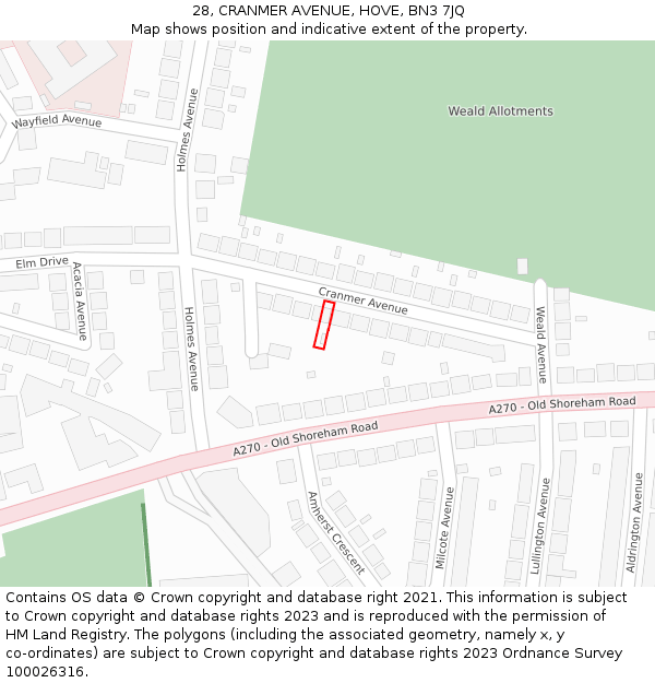 28, CRANMER AVENUE, HOVE, BN3 7JQ: Location map and indicative extent of plot