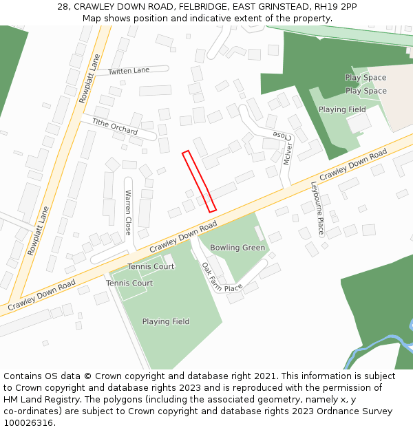 28, CRAWLEY DOWN ROAD, FELBRIDGE, EAST GRINSTEAD, RH19 2PP: Location map and indicative extent of plot