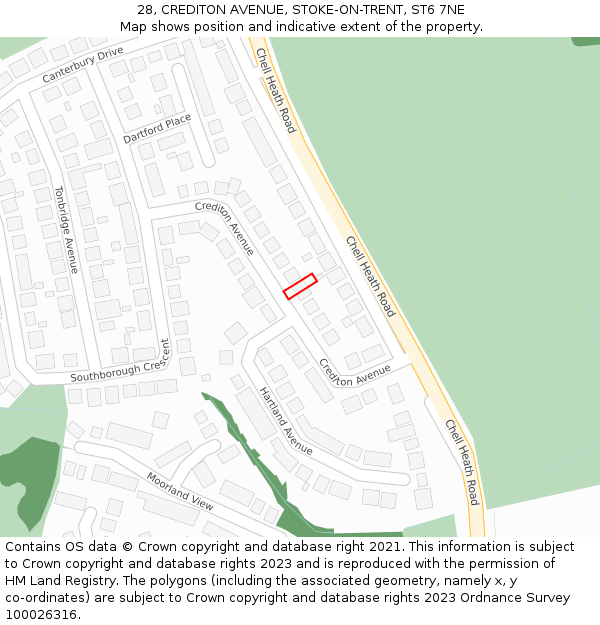 28, CREDITON AVENUE, STOKE-ON-TRENT, ST6 7NE: Location map and indicative extent of plot