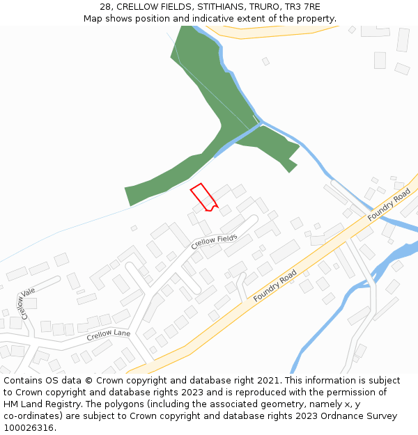 28, CRELLOW FIELDS, STITHIANS, TRURO, TR3 7RE: Location map and indicative extent of plot