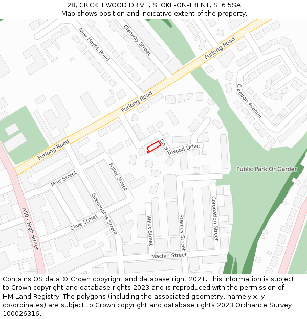 28, CRICKLEWOOD DRIVE, STOKE-ON-TRENT, ST6 5SA: Location map and indicative extent of plot