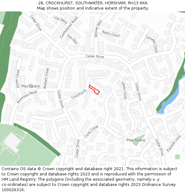 28, CROCKHURST, SOUTHWATER, HORSHAM, RH13 9XA: Location map and indicative extent of plot