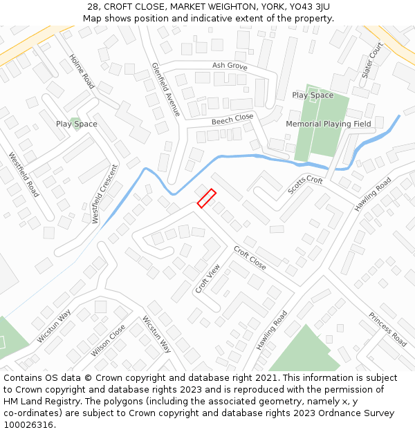 28, CROFT CLOSE, MARKET WEIGHTON, YORK, YO43 3JU: Location map and indicative extent of plot