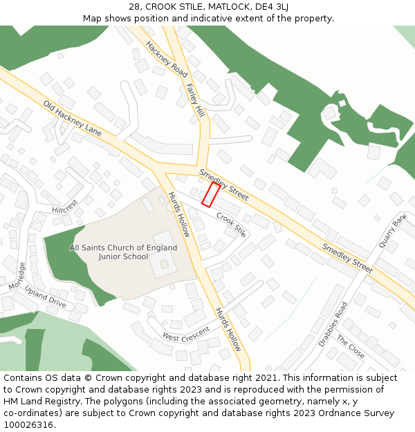 28, CROOK STILE, MATLOCK, DE4 3LJ: Location map and indicative extent of plot