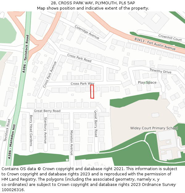 28, CROSS PARK WAY, PLYMOUTH, PL6 5AP: Location map and indicative extent of plot