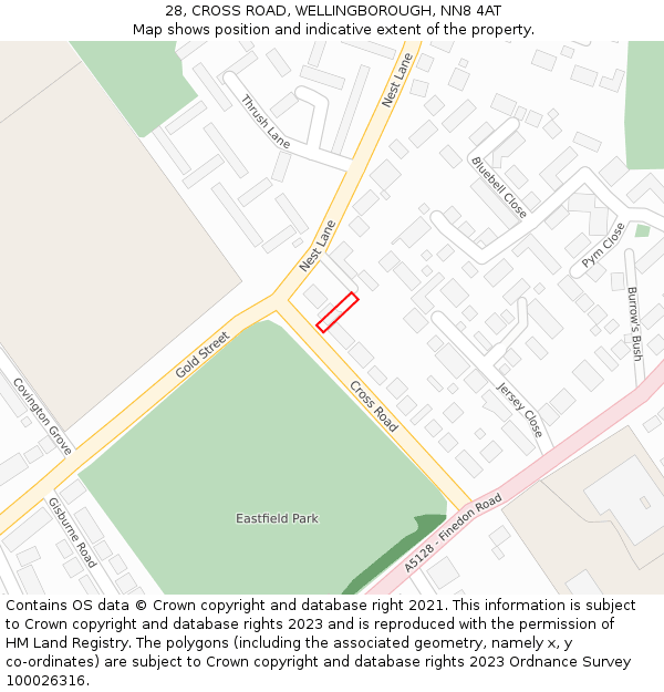 28, CROSS ROAD, WELLINGBOROUGH, NN8 4AT: Location map and indicative extent of plot