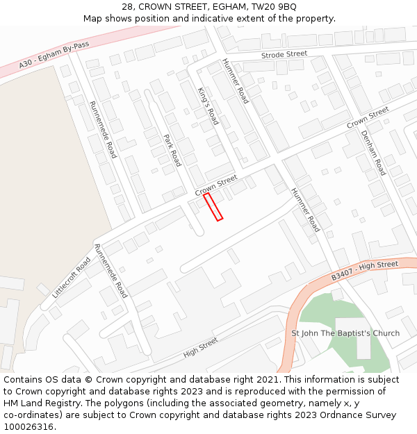 28, CROWN STREET, EGHAM, TW20 9BQ: Location map and indicative extent of plot